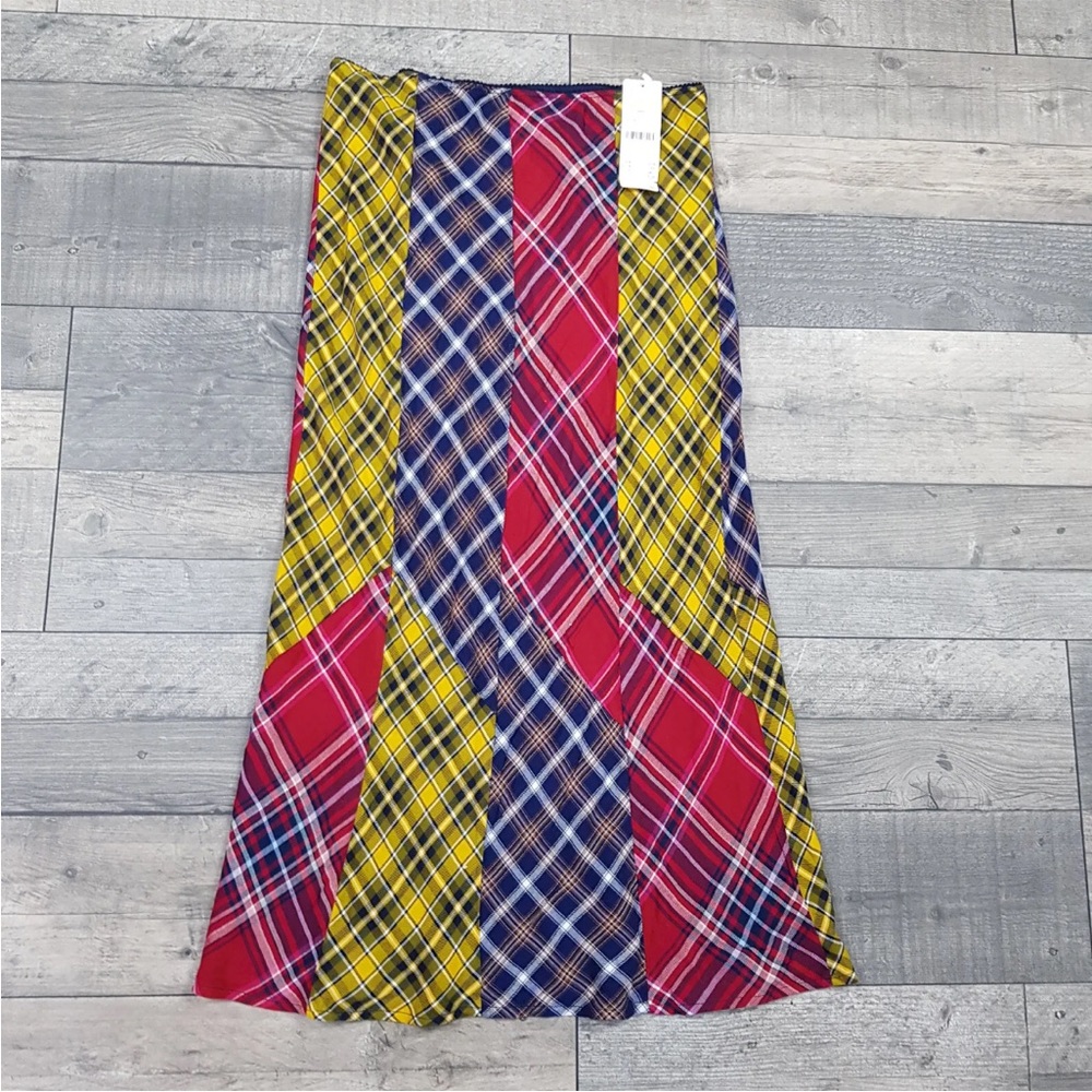 Urban Outfitters Patchwork Tartan Midi Skirt Small 10 Checked Boho Festival BNWT - Picture 2 of 10